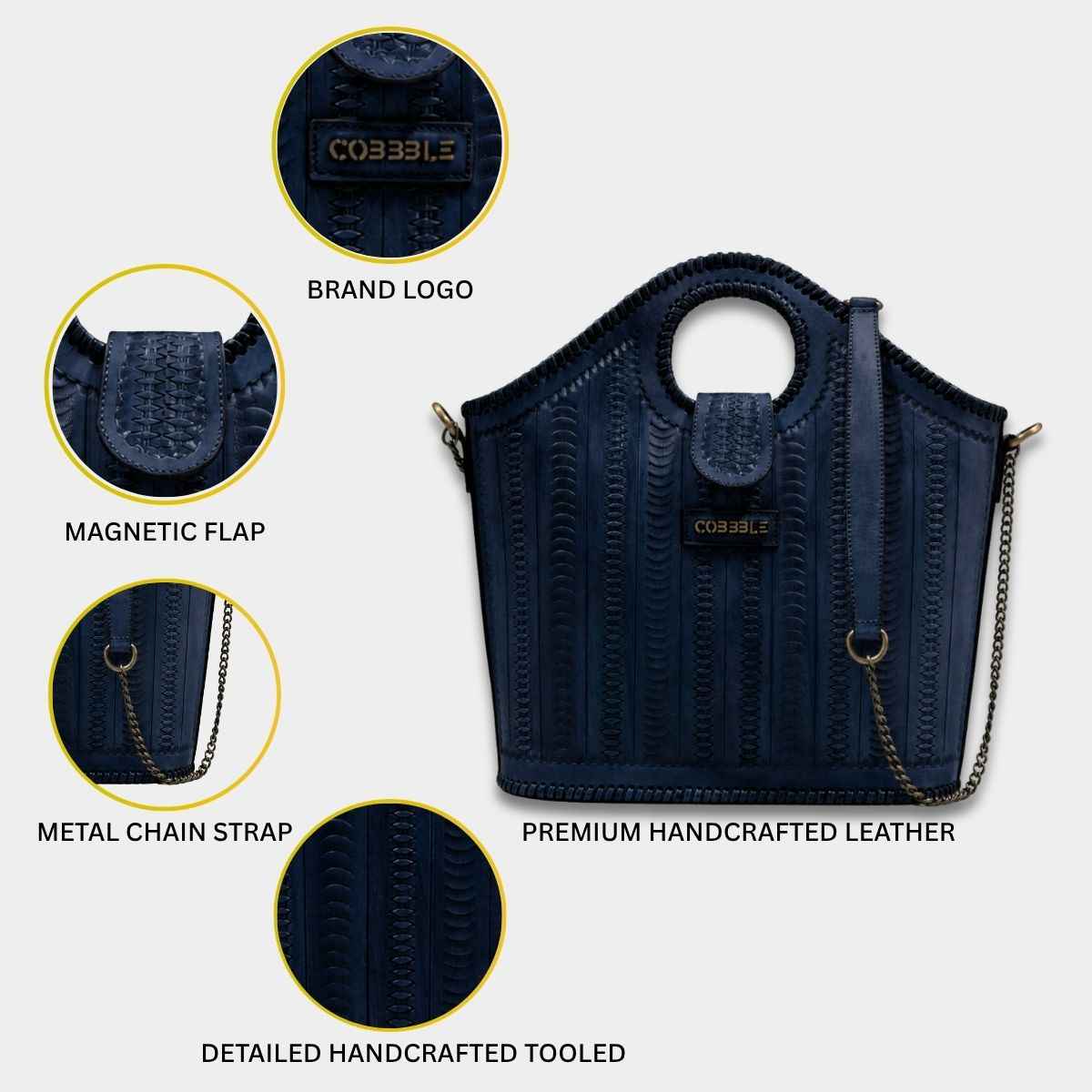 Cobbble Signature Tooled Tote - Blue