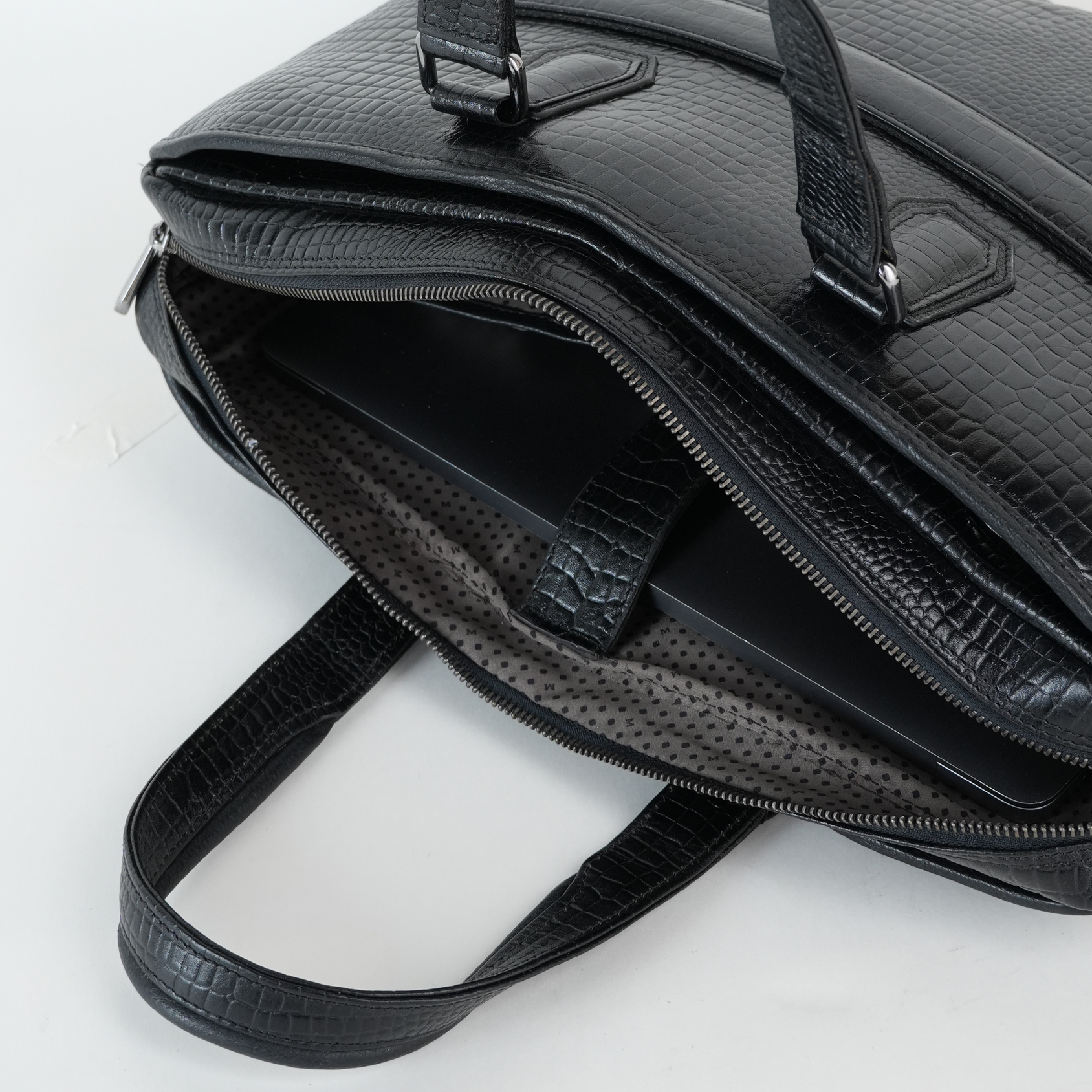 Cobbble Croco Executive Laptop Briefcase - Black
