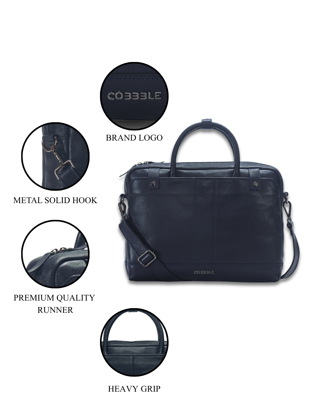 Cobbble Flat Grain Cambridge Laptop Briefcase - Blue