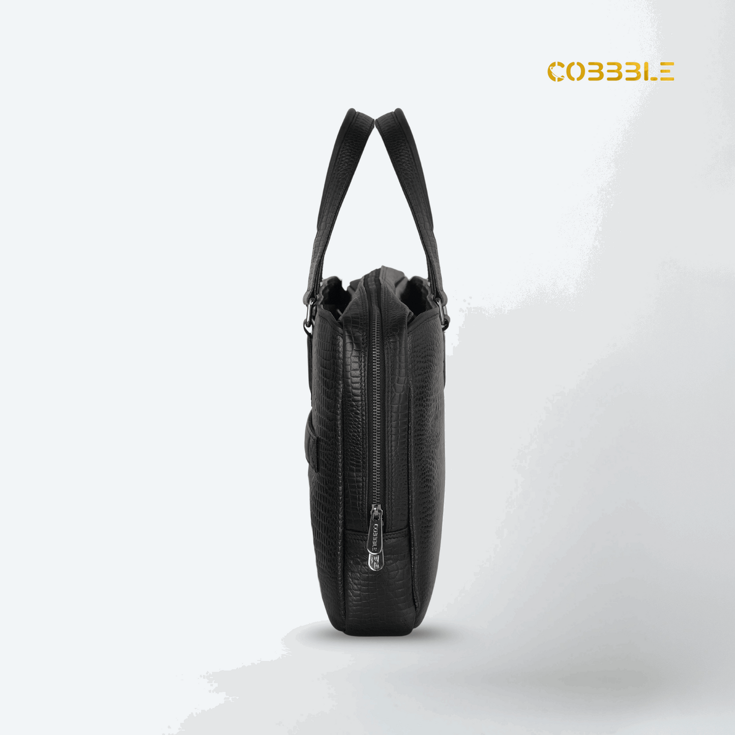 Cobbble Croco Executive Laptop Briefcase - Black