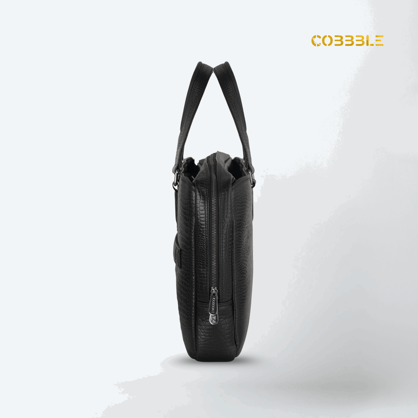 Cobbble Croco Executive Laptop Briefcase - Black