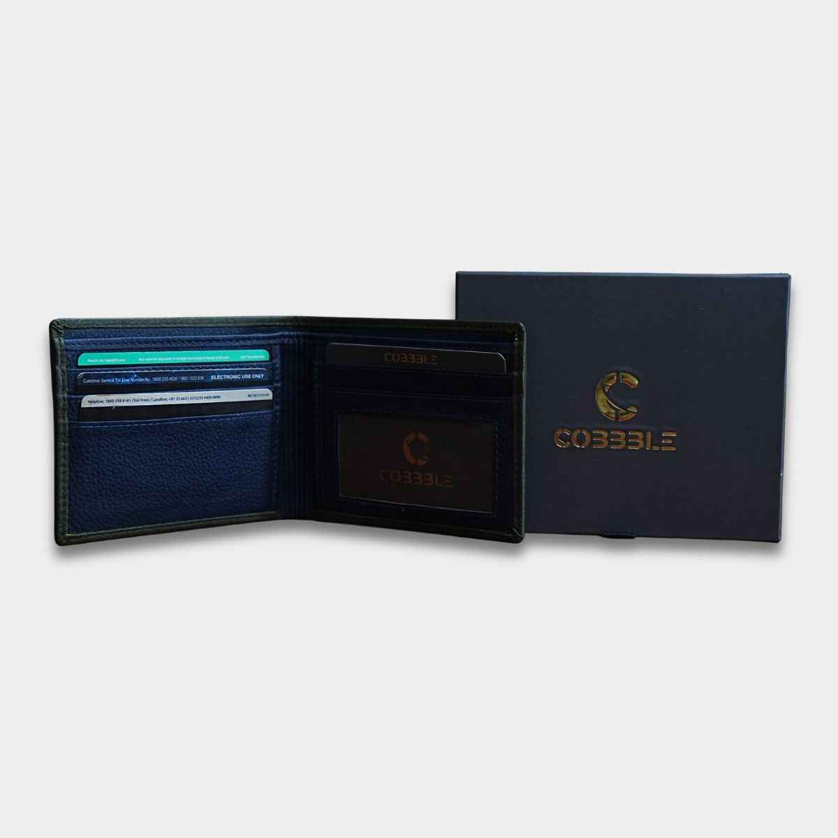 Cobbble Duo Leather Wallet - Olive Green