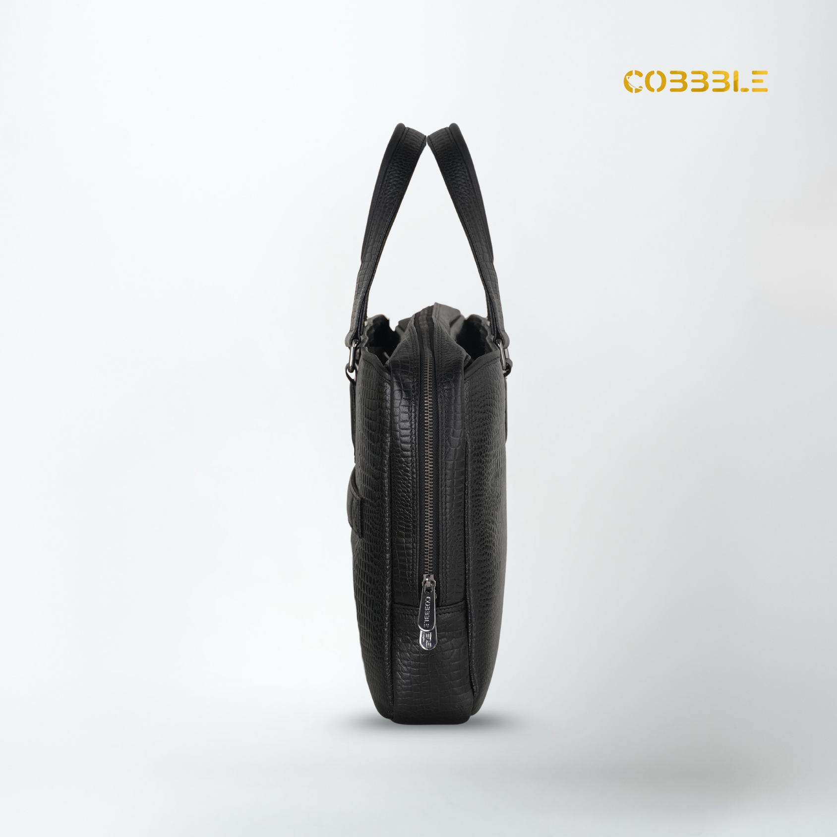 Cobbble Croco Executive Laptop Briefcase - Black