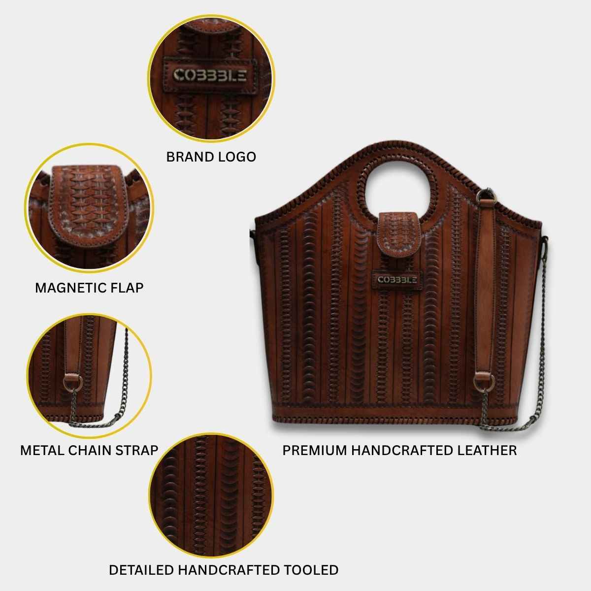 Cobbble Signature Tooled Tote - Tan