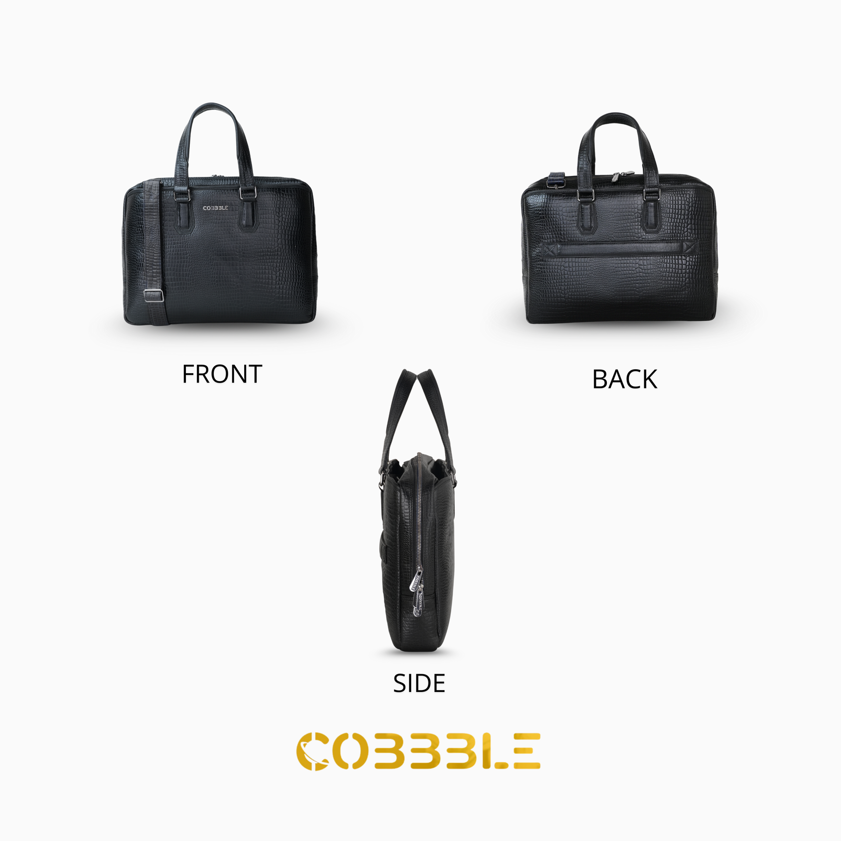 Cobbble Croco Executive Laptop Briefcase - Black