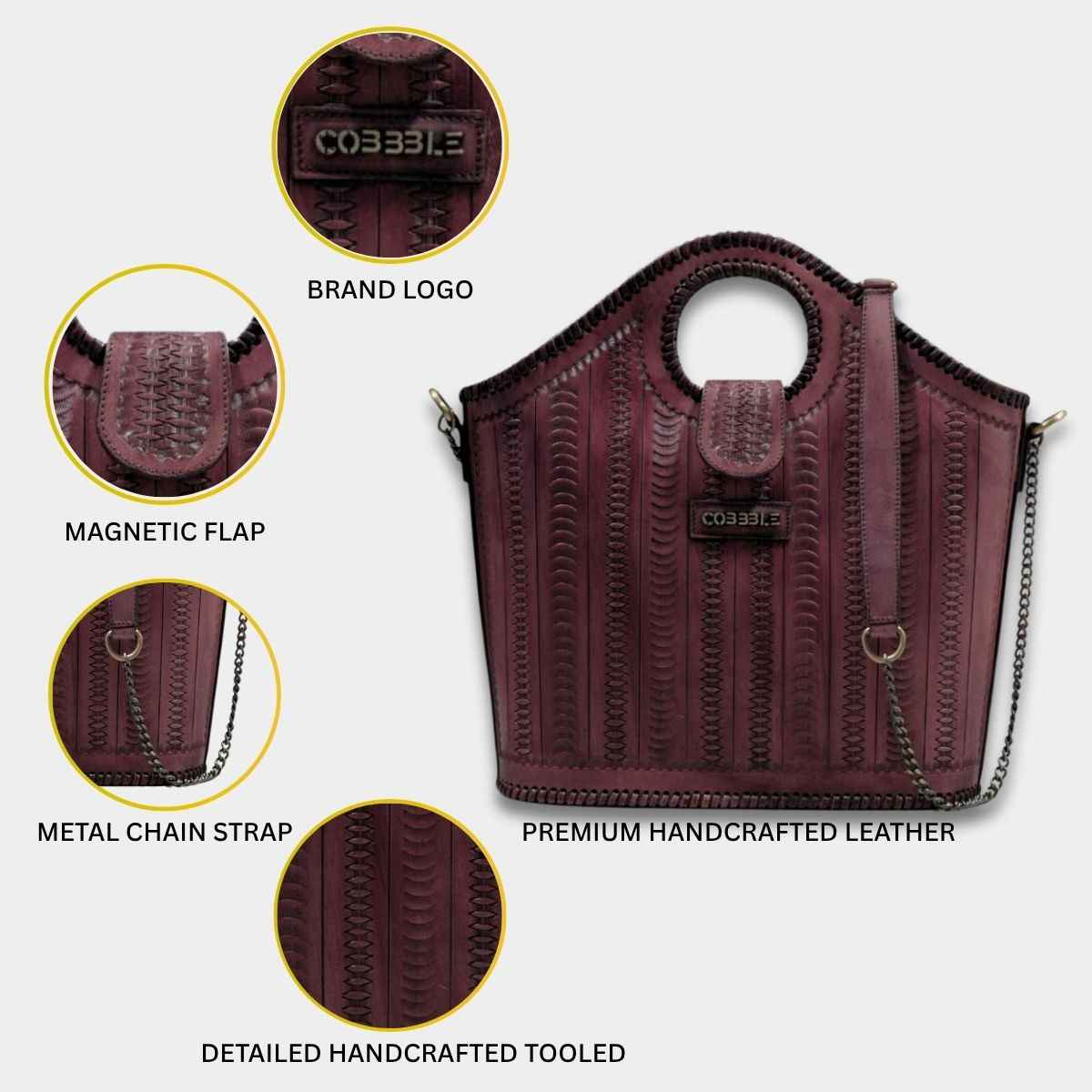 Cobbble Signature Tooled Tote - Plum