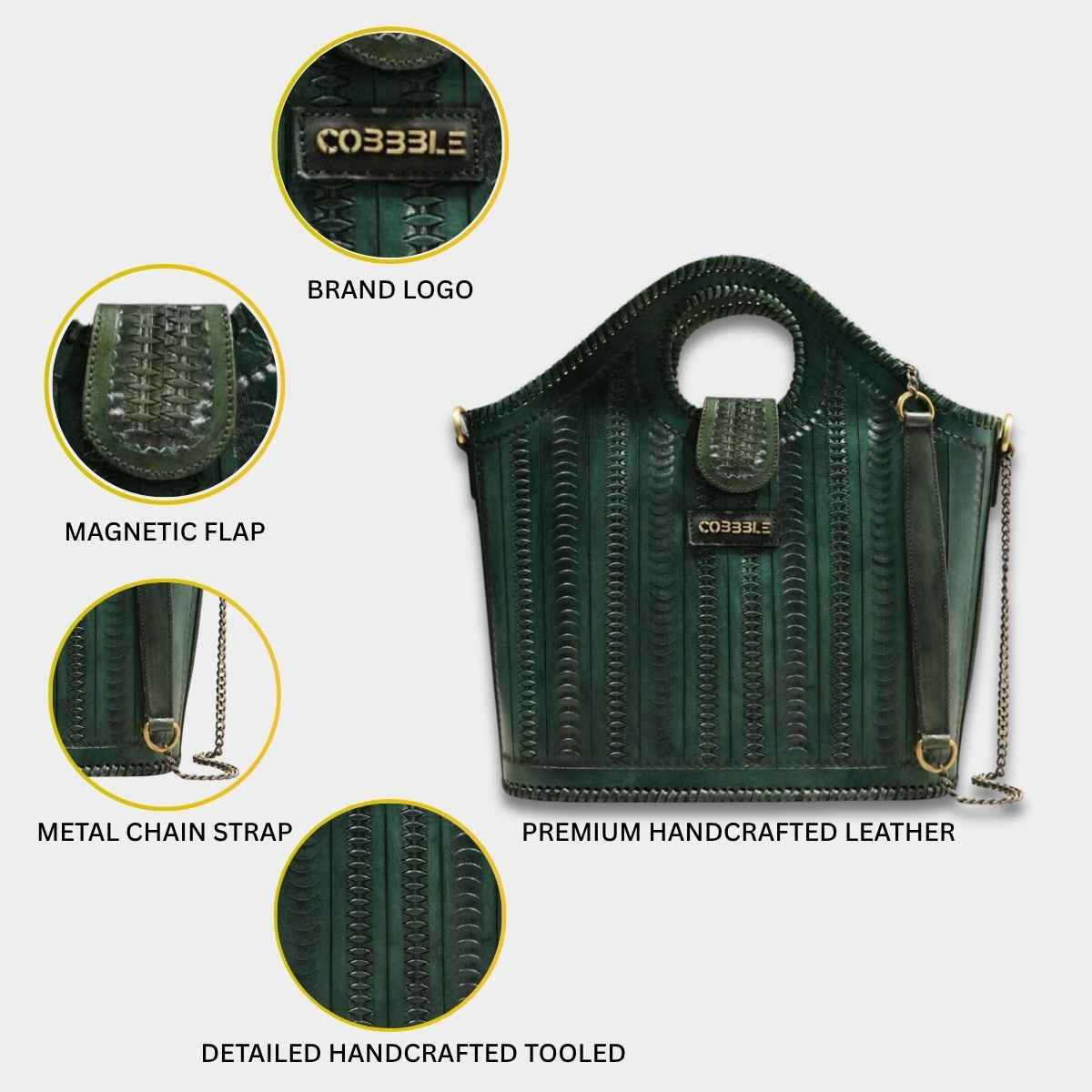 Cobbble Signature Tooled Tote - Olive Green