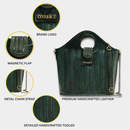 Cobbble Signature Tooled Tote - Olive Green