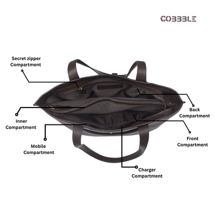 Cobbble Woman Metro Shoulder Bag - Dark Brown, Multi-Pocket