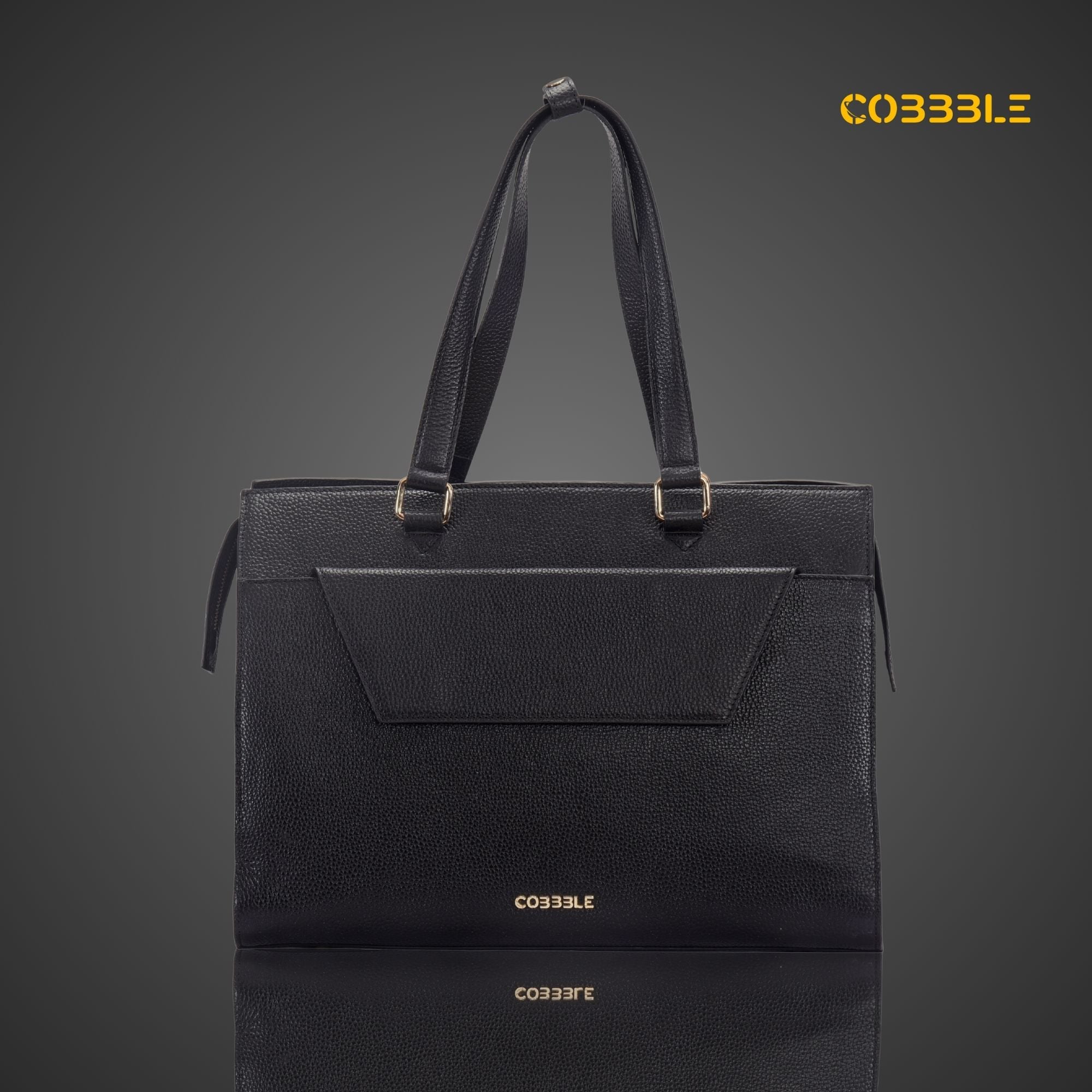 Cobbble Woman Shoulder Laptop Bag - Black, Multi-Pocket