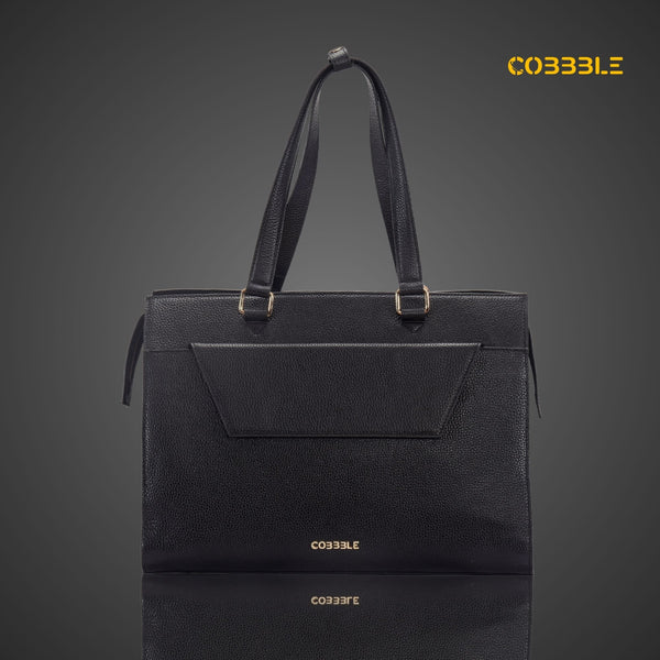 Cobbble Woman Shoulder Laptop Bag - Black, Multi-Pocket