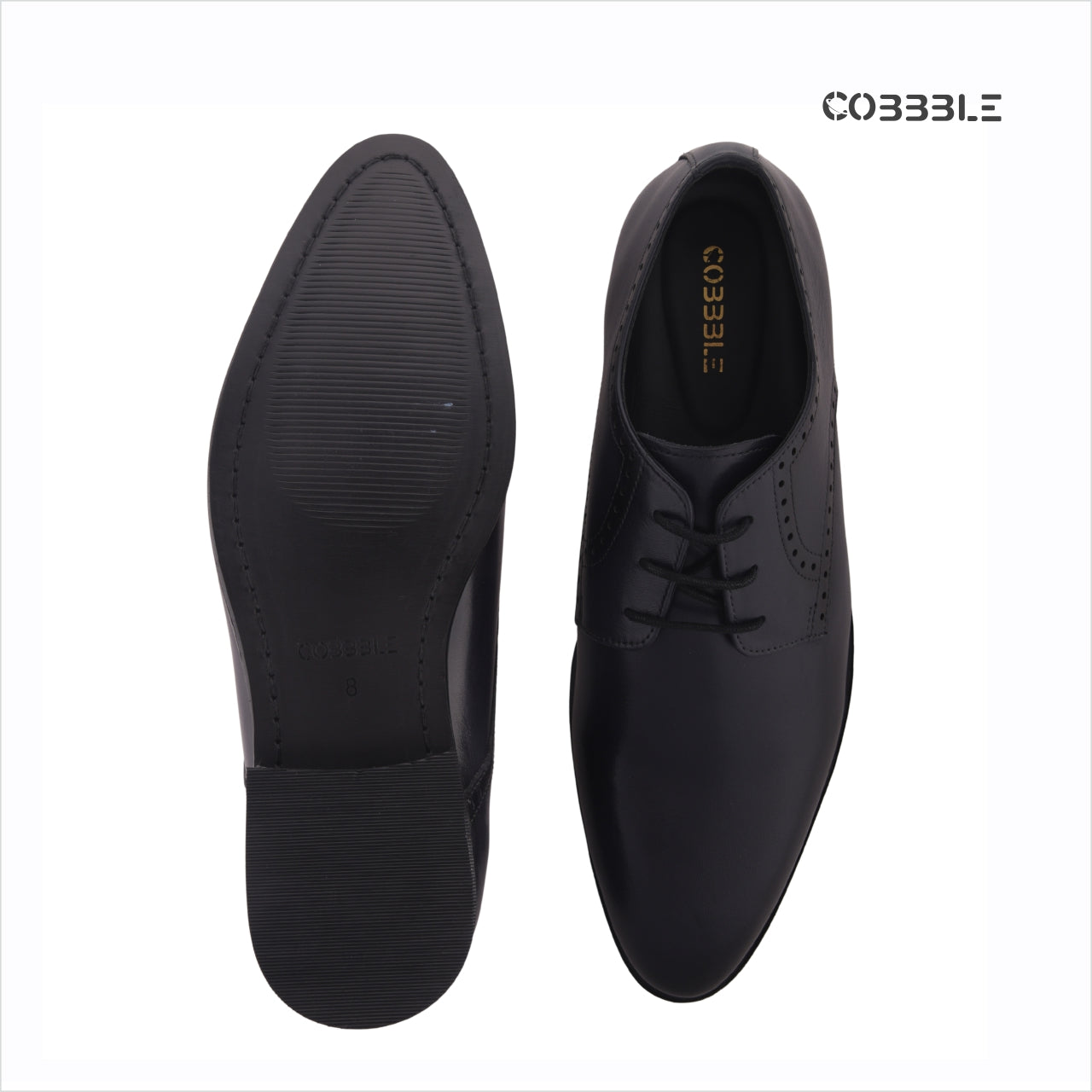 Cobble Men's Genuine Leather Classic Brogue Shoes - Black