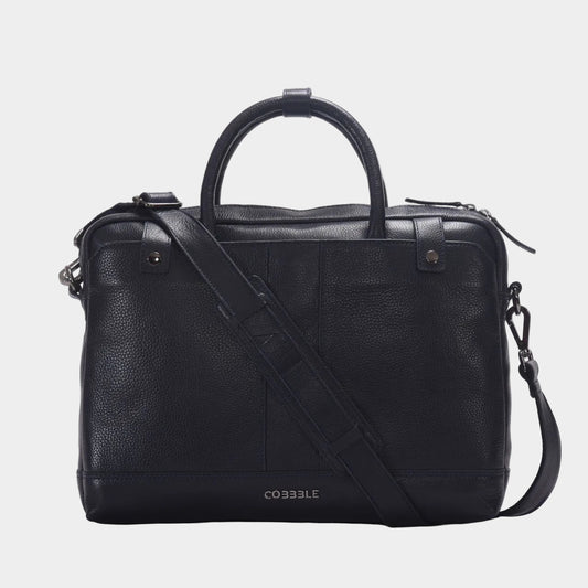 Cobbble Flat Grain Cambridge Laptop Briefcase - Black