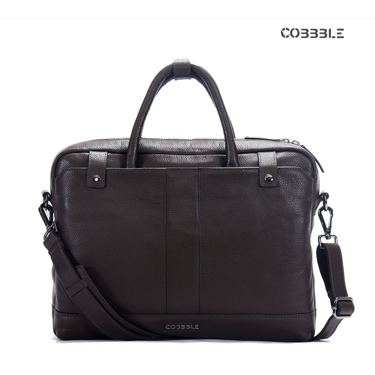 Cobbble Flat Grain Cambridge Laptop Briefcase - Dark Brown