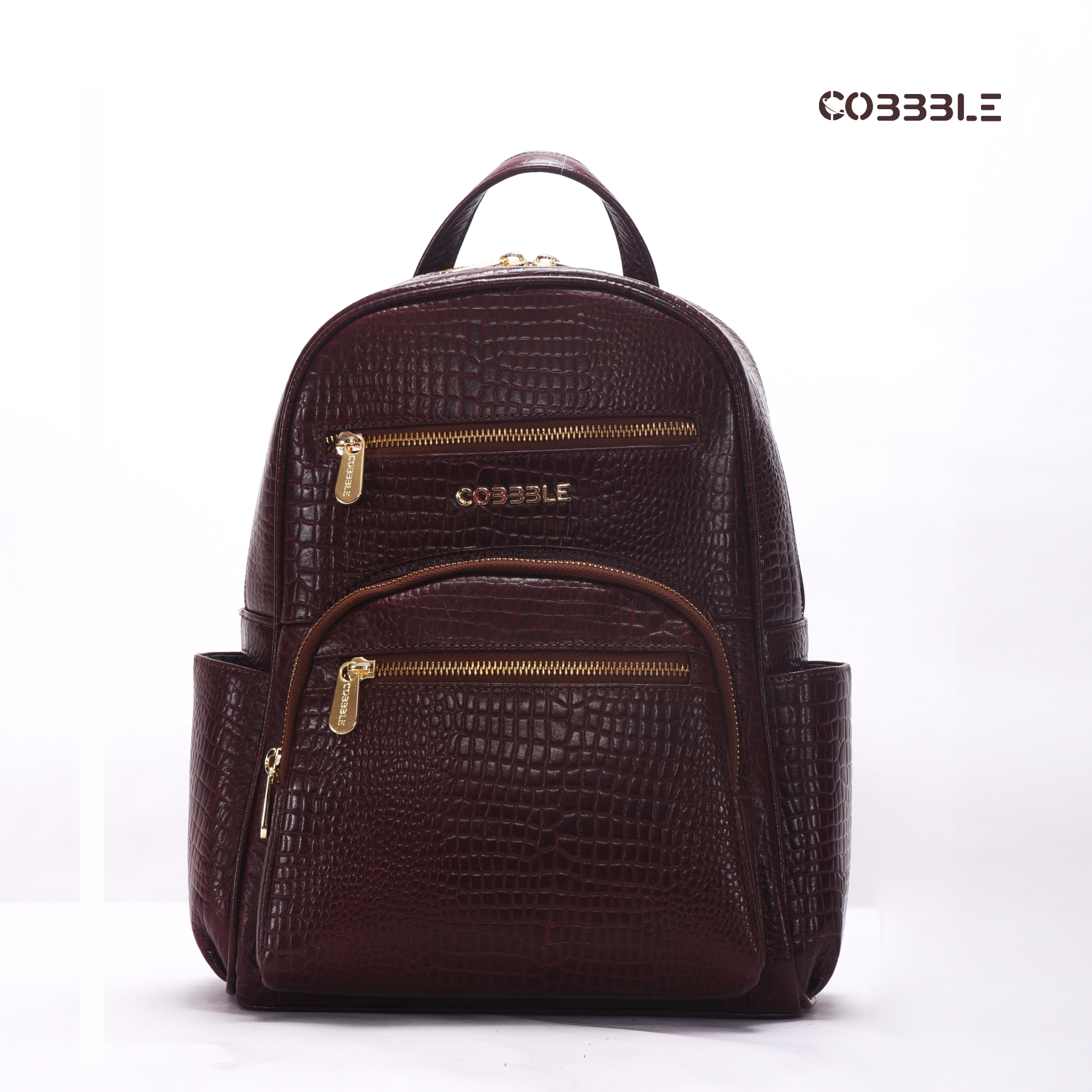 Cobbble Woman Croco Day Backpack - Cherry, Multi-Pocket