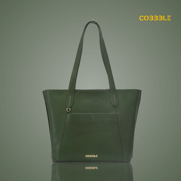 Cobbble Woman Metro Shoulder Bag - Olive Green , Multi-Pocket