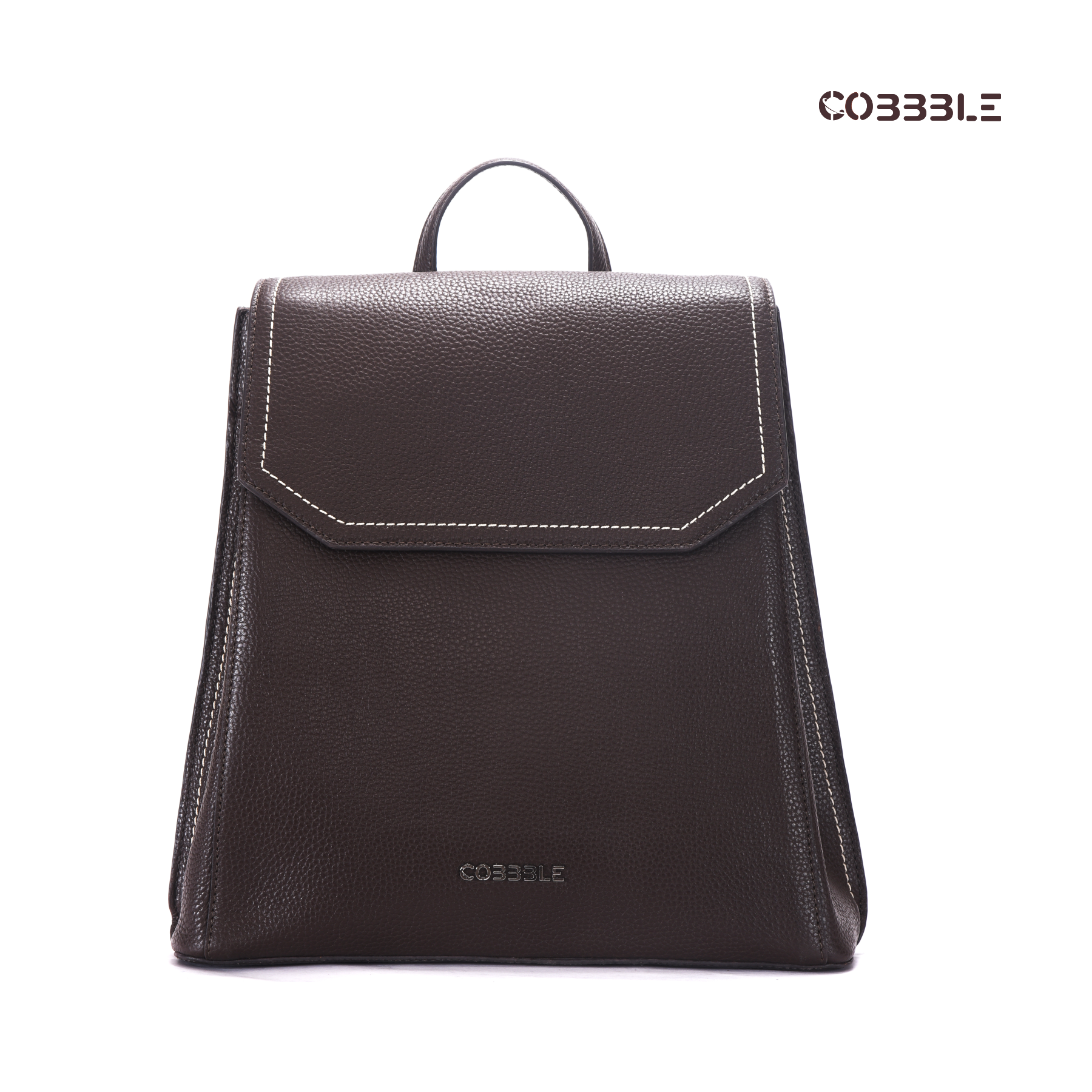 Cobbble Woman Mabel Flap Backpack – Dark Brown, Tab Sleeve