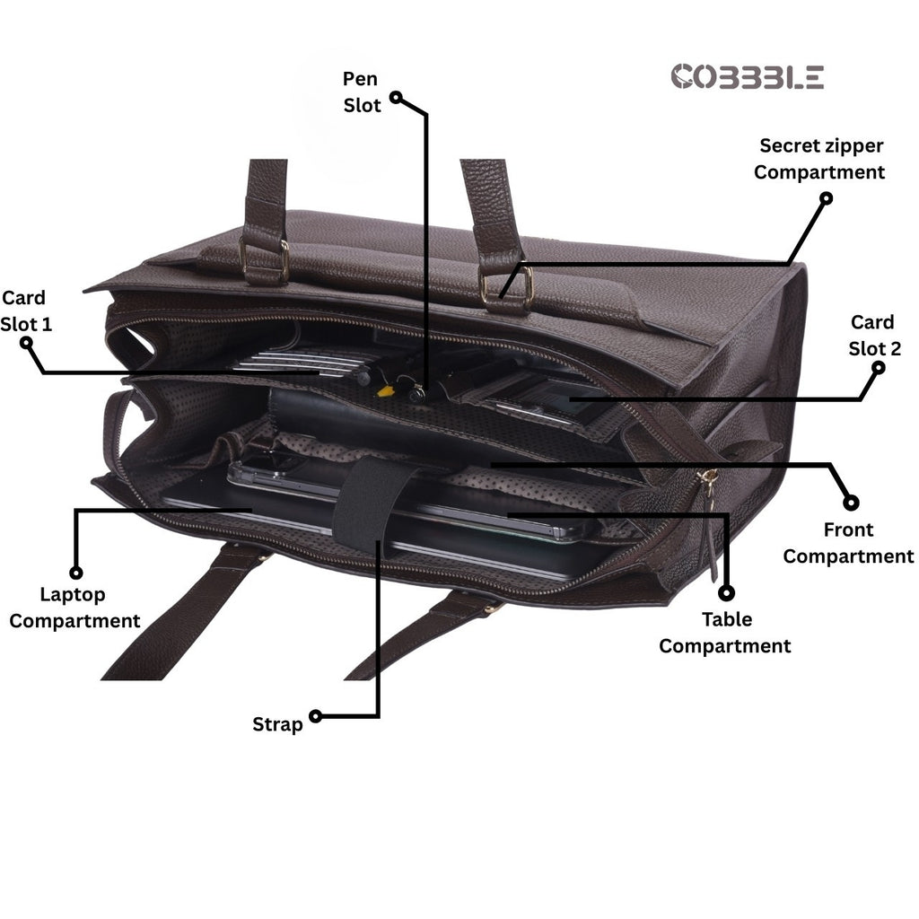 Cobbble Woman Shoulder Laptop Bag - Dark Brown, Multi-Pocket