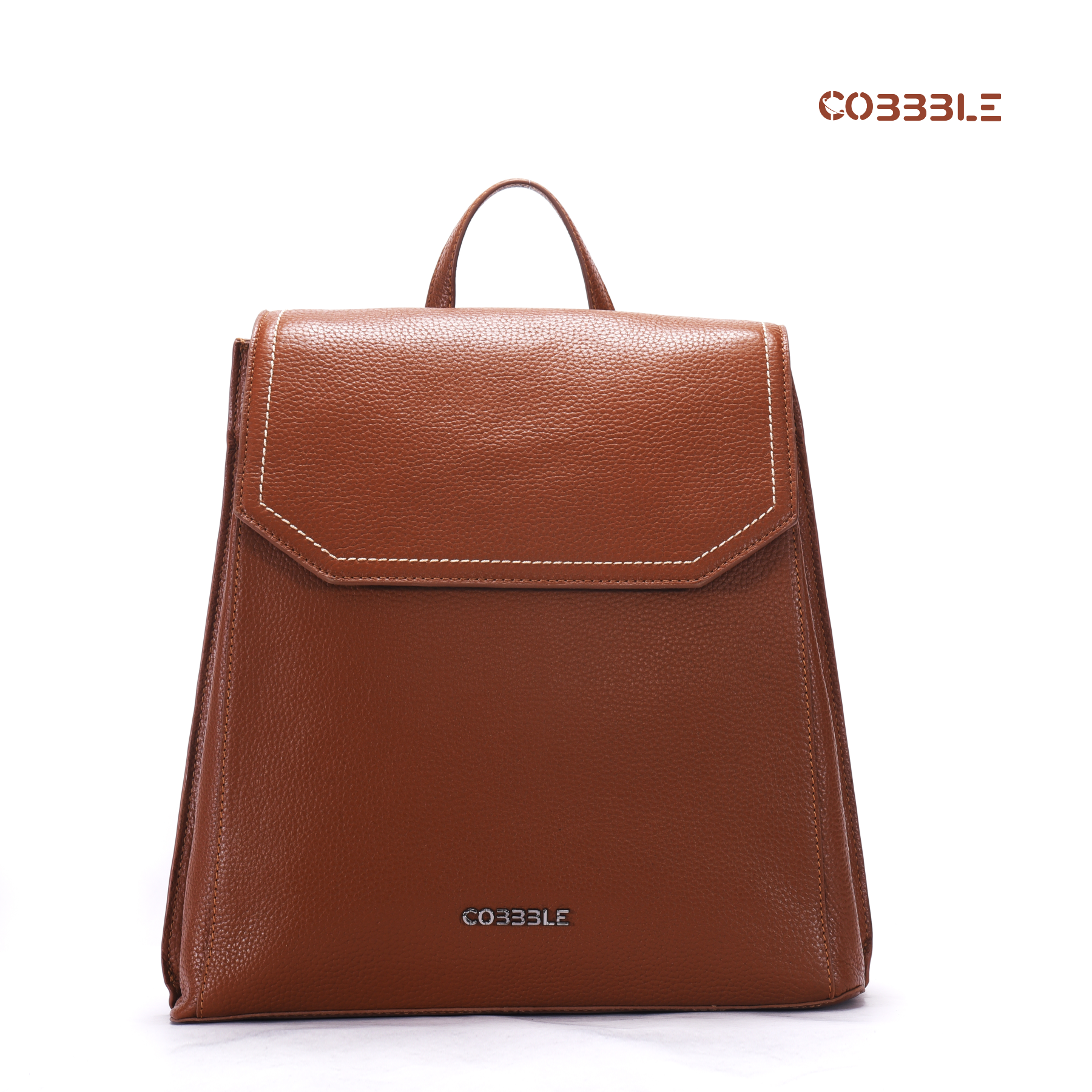 Cobbble Woman Mabel Flap Backpack – Tan, Tab Sleeve