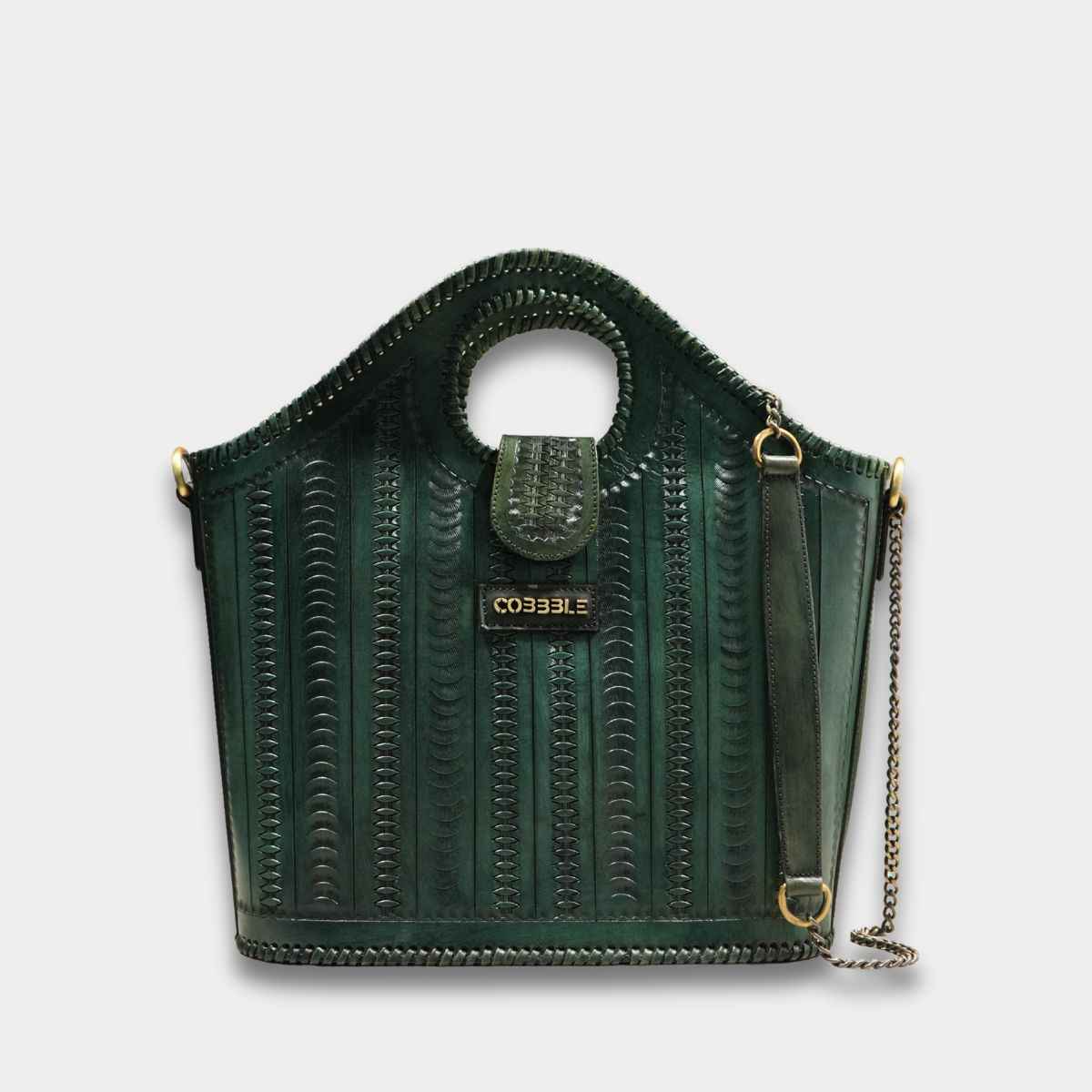 Cobbble Signature Tooled Tote - Olive Green