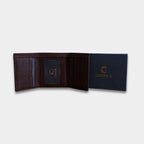 Cobbble Crest Leather Trifold Wallet - Brown