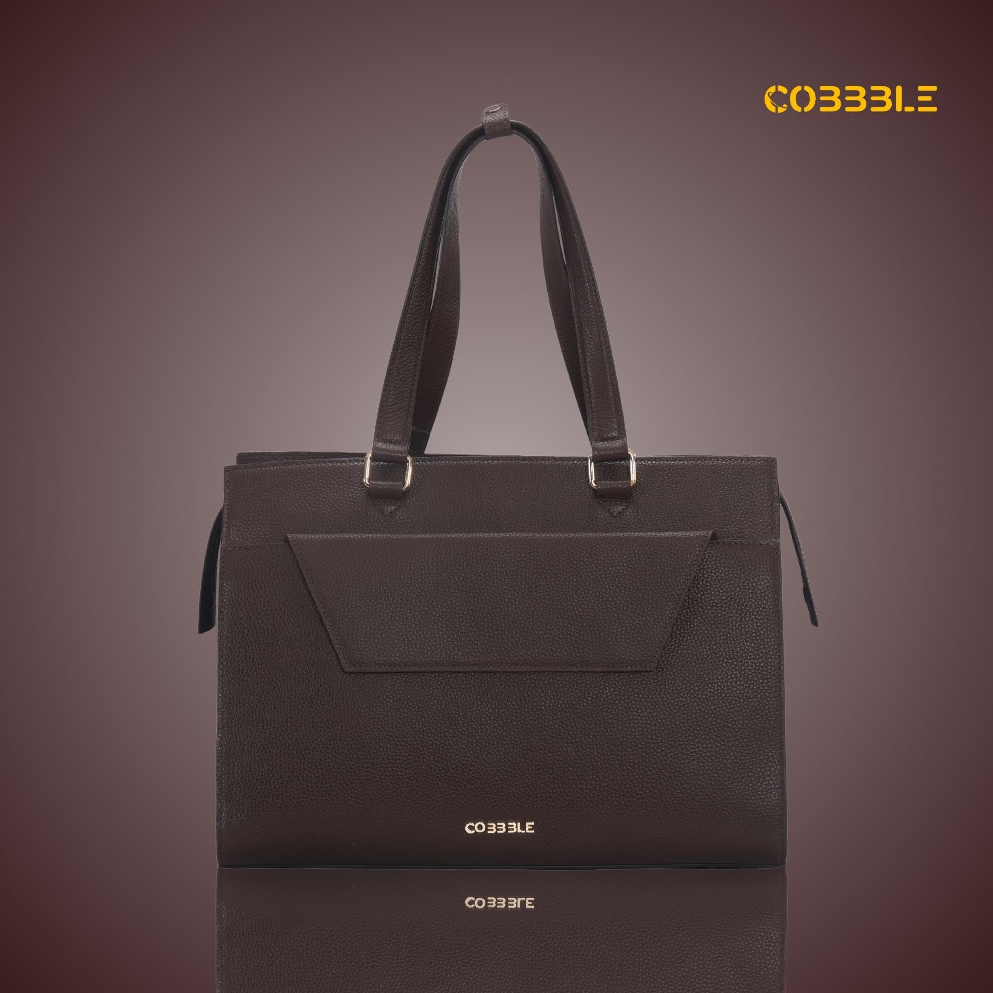 Cobbble Woman Shoulder Laptop Bag - Dark Brown, Multi-Pocket