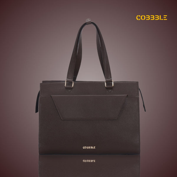 Cobbble Woman Shoulder Laptop Bag - Dark Brown, Multi-Pocket