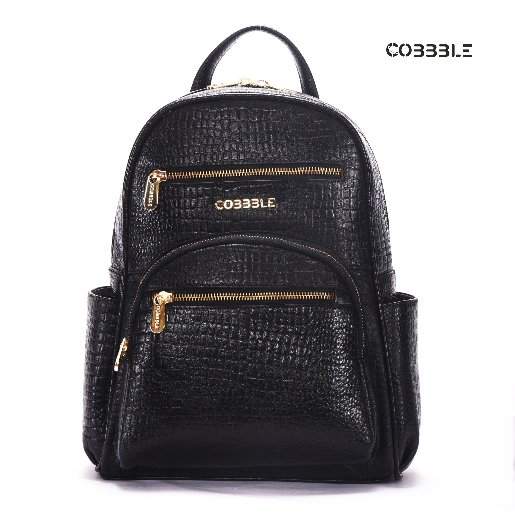 Cobbble Woman Croco Day Backpack - Black, Multi-Pocket