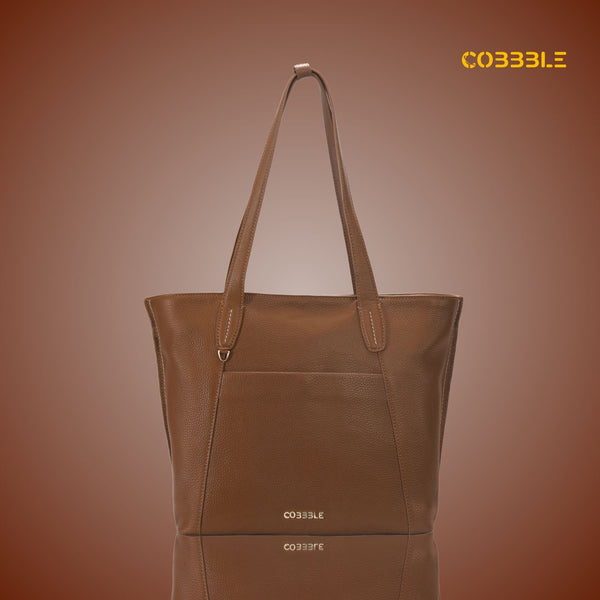 Cobbble Woman Metro Shoulder Bag - Tan, Multi-Pocket
