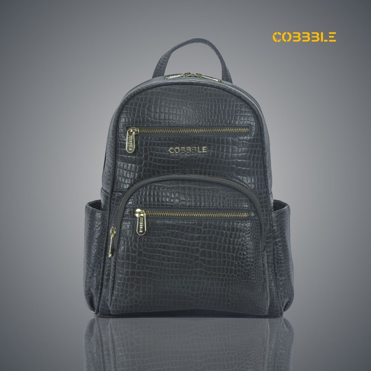 Cobbble Woman Croco Day Backpack - Grey, Multi-Pocket