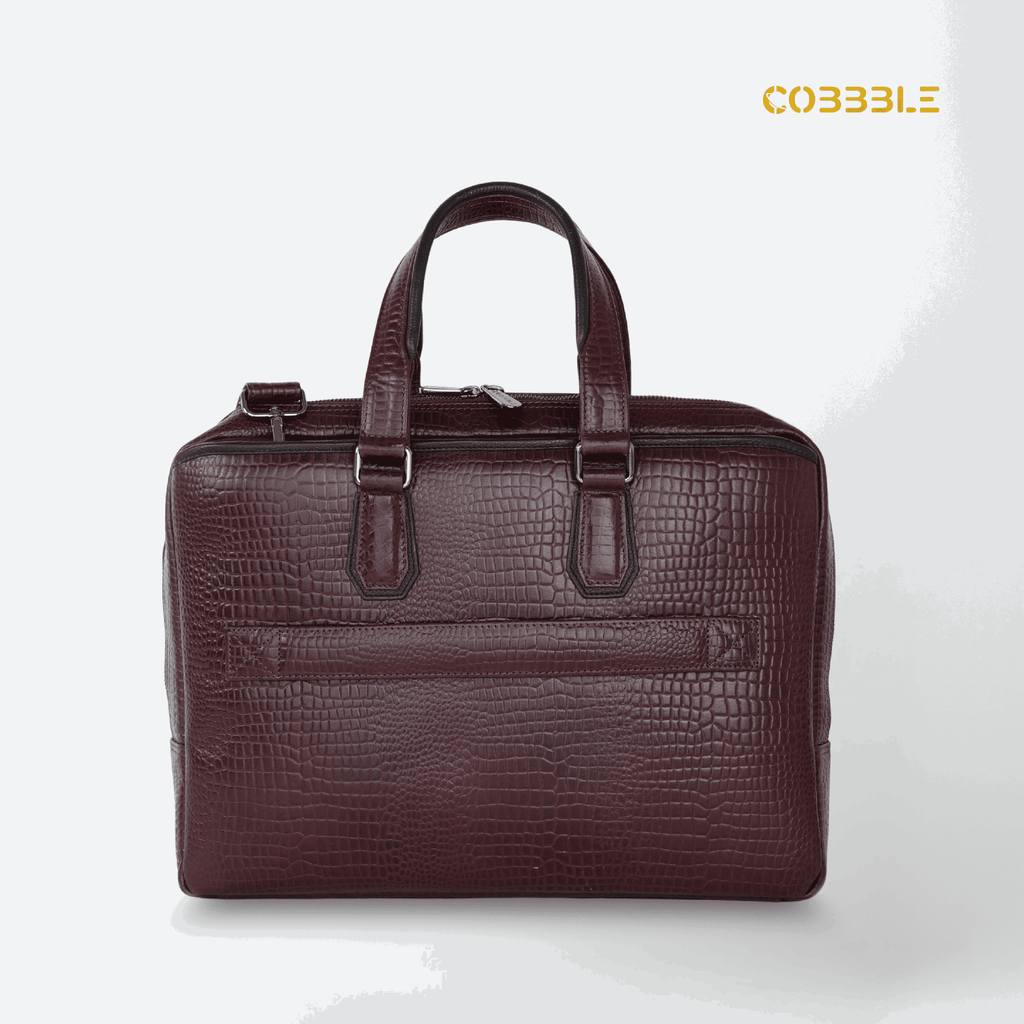Luxury Bag for Office: Cobbble Croco Executive Laptop Briefcase - Cherry