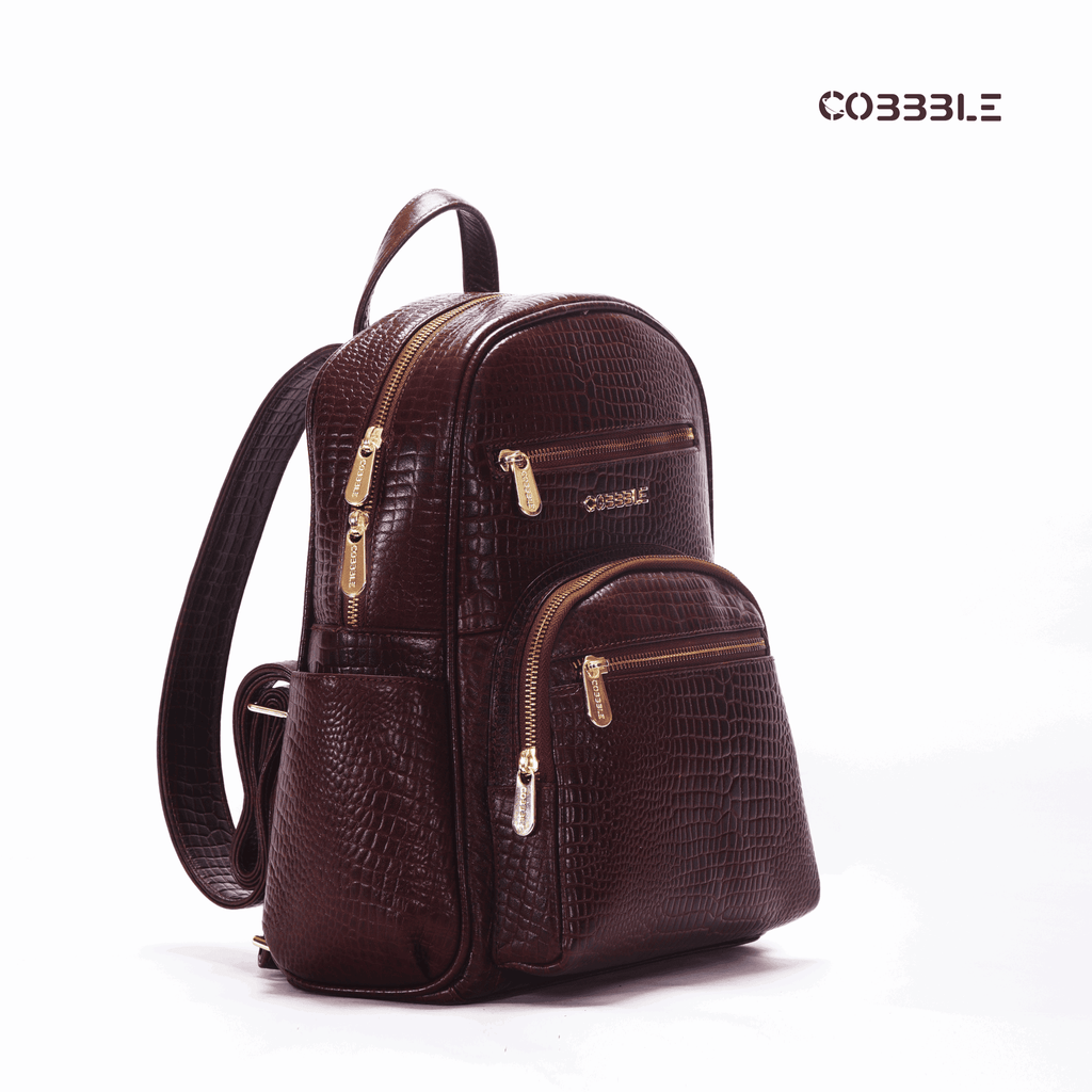 Luxury Backpack for Women - Cobbble Croco Day Backpack in Cherry