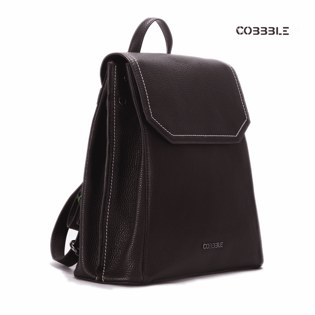 Leather Backpack for Women - Cobbble Mabel Flap Backpack in Dark Brown