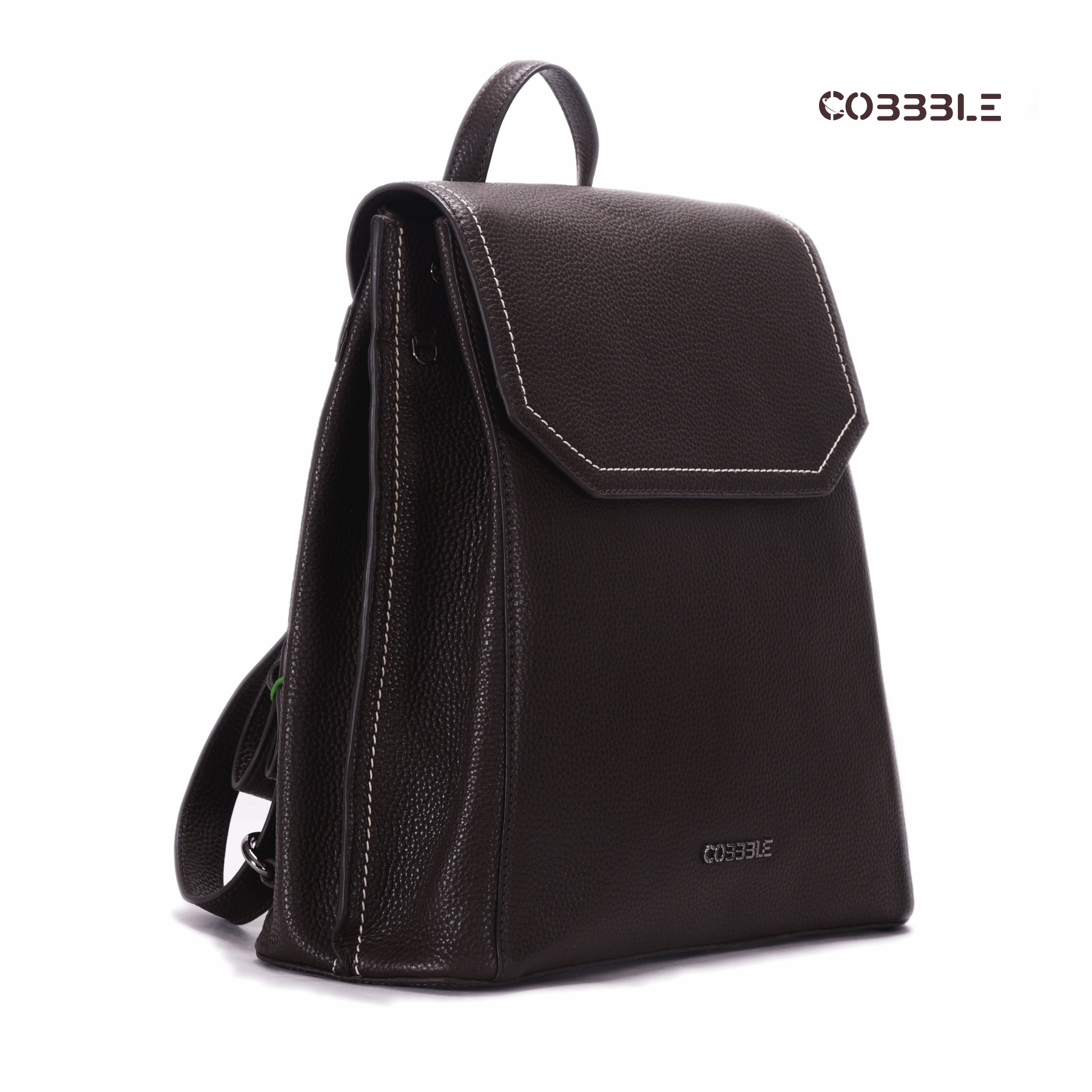 Cobbble Woman Mabel Flap Backpack – Dark Brown, Tab Sleeve