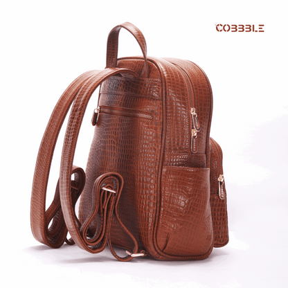 Cobbble Woman Croco Day Backpack - Tan, Multi-Pocket
