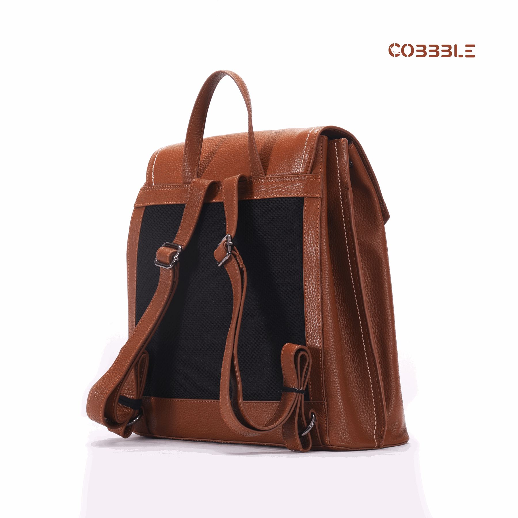 Cobbble Woman Mabel Flap Backpack – Tan, Tab Sleeve