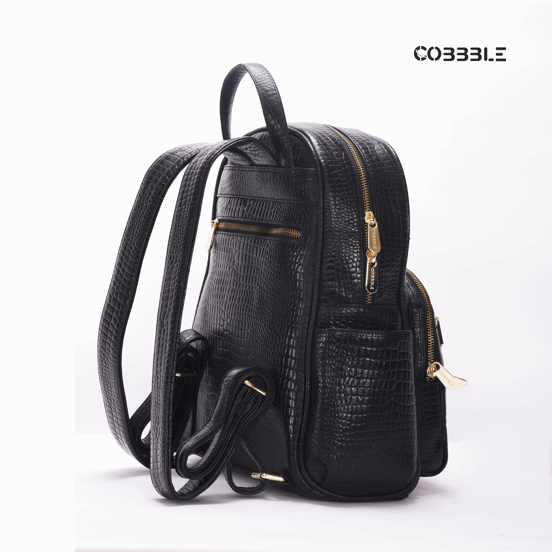 Cobbble Woman Croco Day Backpack - Black, Multi-Pocket