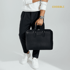 Cobbble Croco Executive Laptop Briefcase - Black Leather