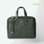 Cobbble Croco Executive Laptop Briefcase - Olive Leather