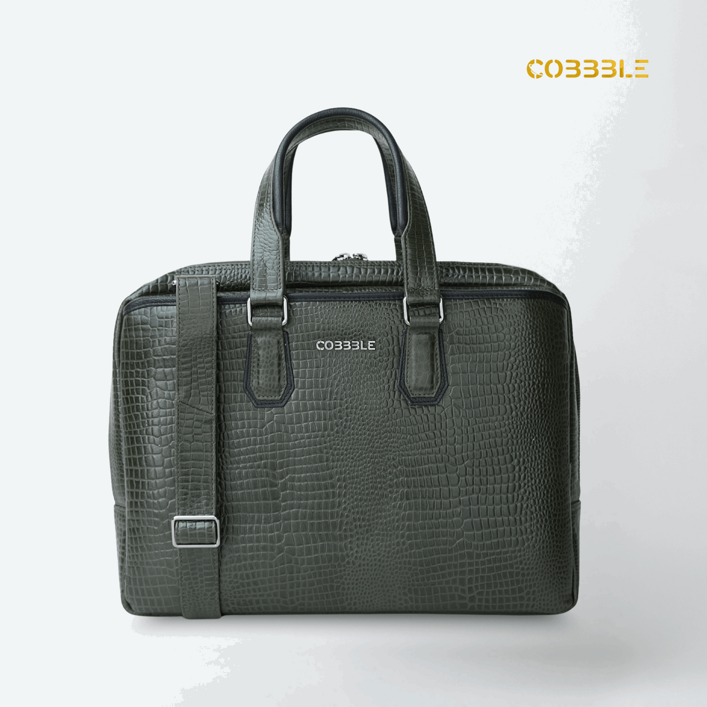 Cobbble Croco Executive Laptop Briefcase - Olive Green