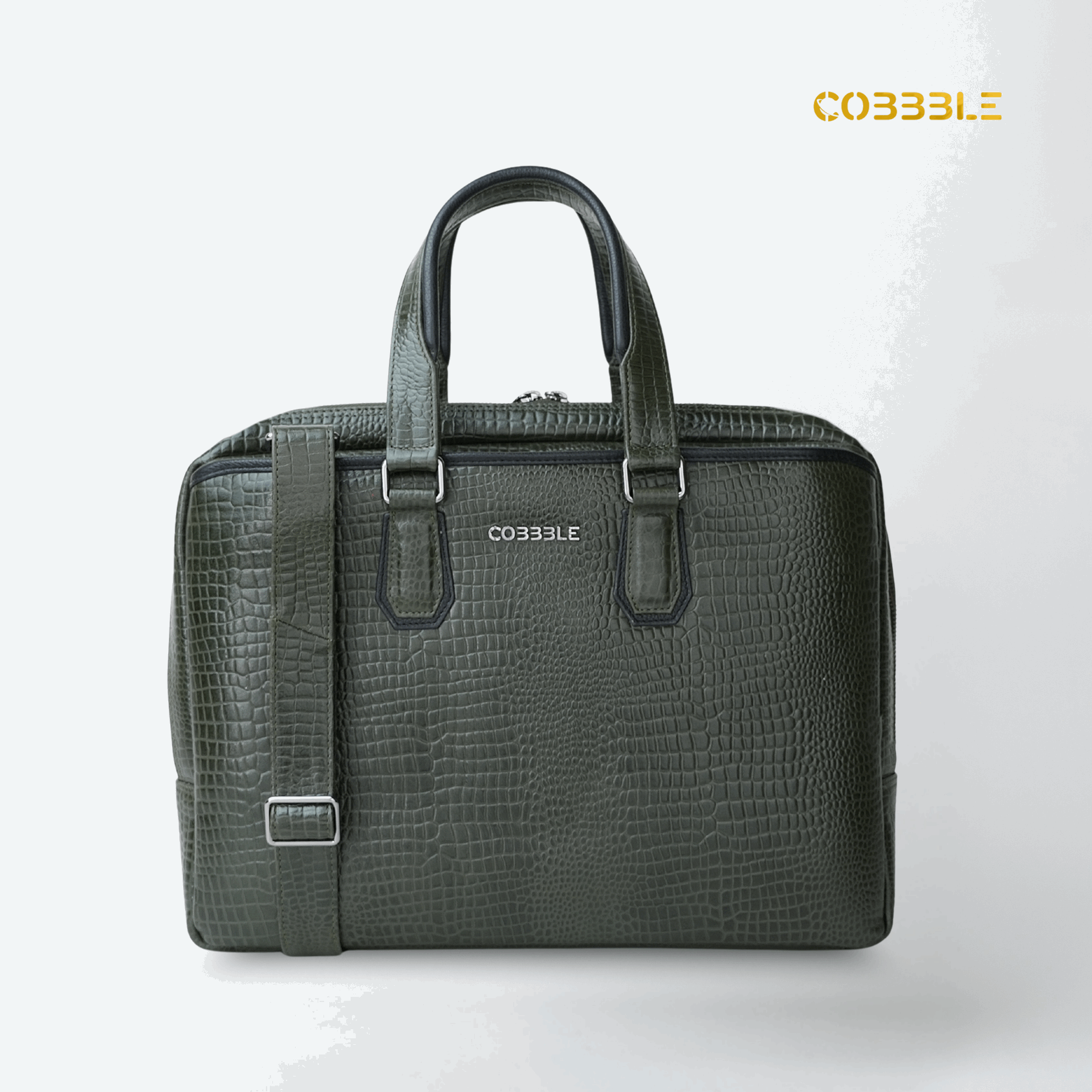 Cobbble Croco Executive Laptop Briefcase - Olive Green