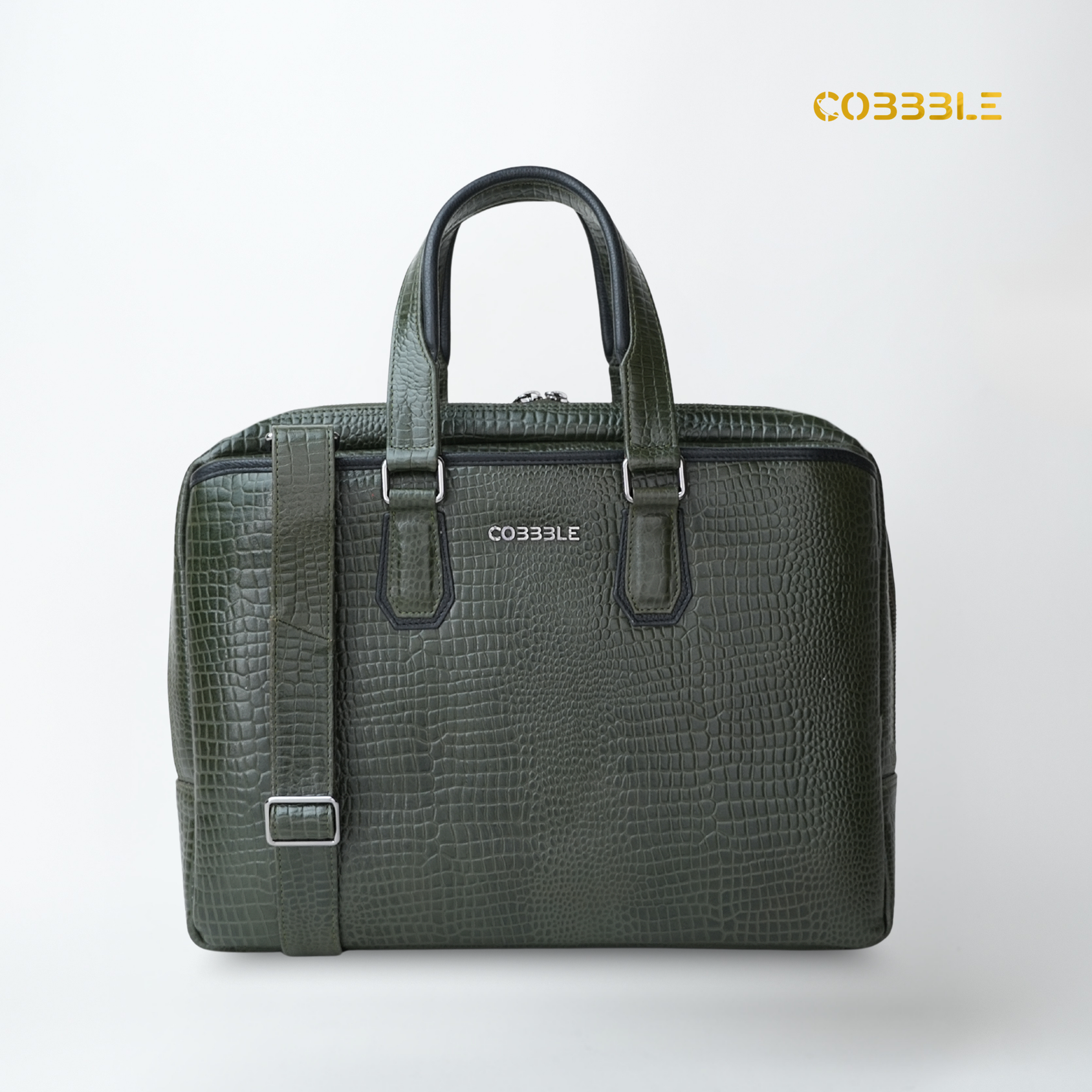 Cobbble Croco Executive Laptop Briefcase - Olive Green