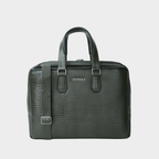 Cobbble Croco Executive Laptop Briefcase - Olive Leather