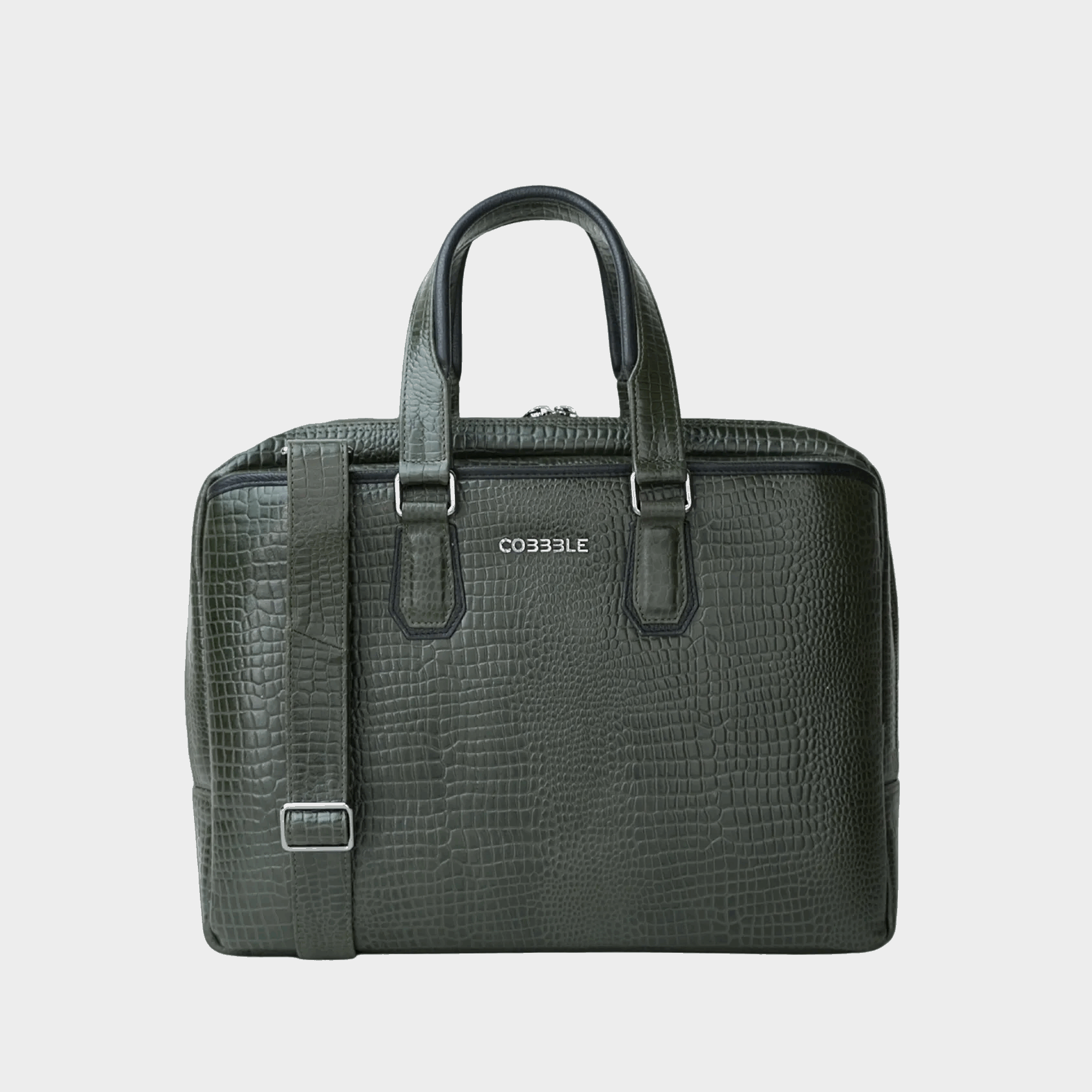Cobbble Croco Executive Laptop Briefcase - Olive Green