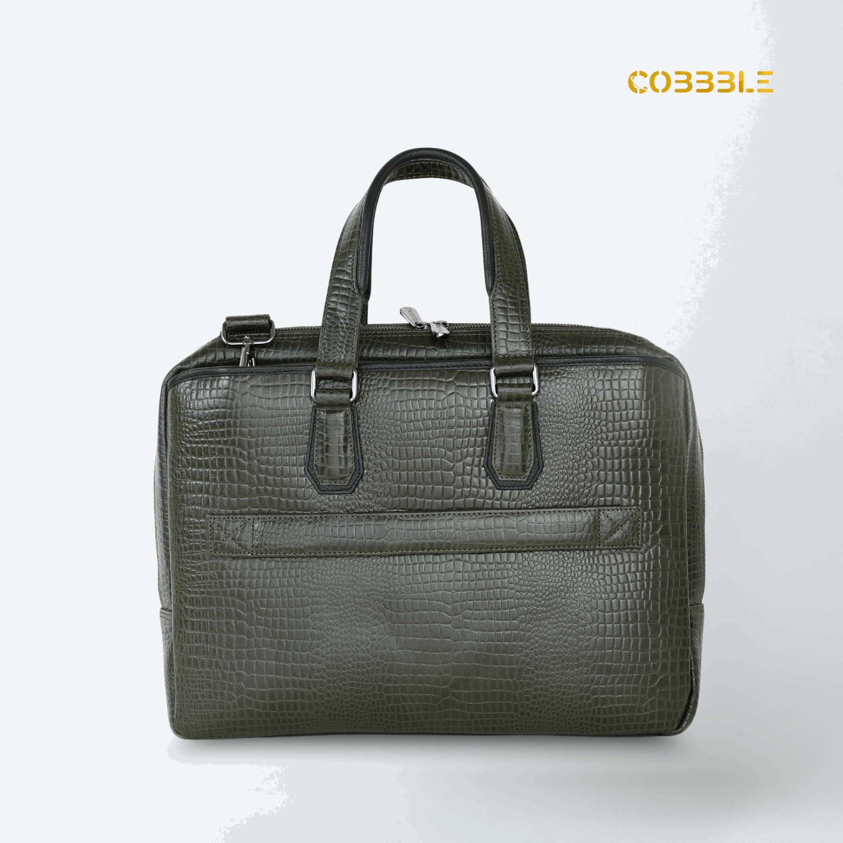 Cobbble Croco Executive Laptop Briefcase - Olive Green