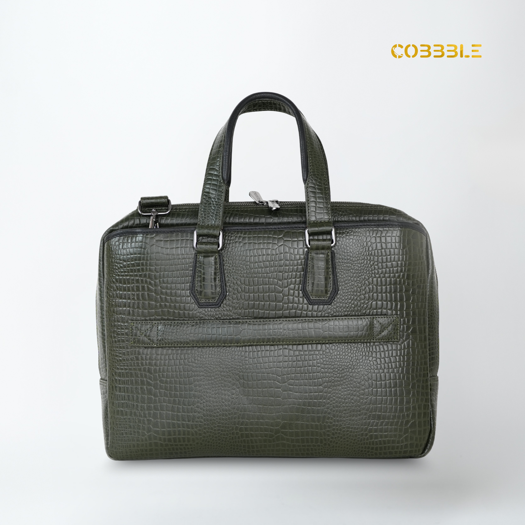 Cobbble Croco Executive Laptop Briefcase - Olive Green