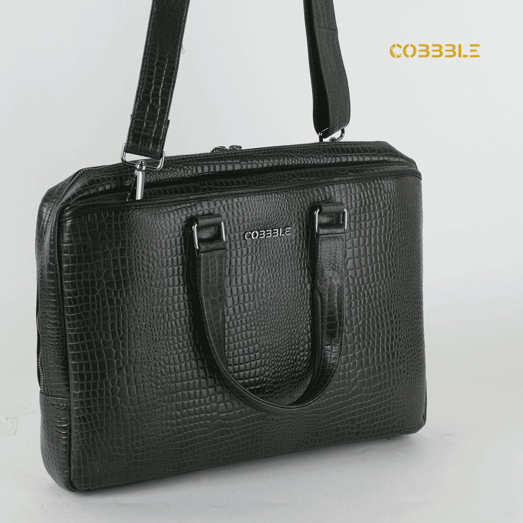 Cobbble Croco Executive Laptop Briefcase - Olive Leather