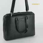 Cobbble Croco Executive Laptop Briefcase - Olive Leather