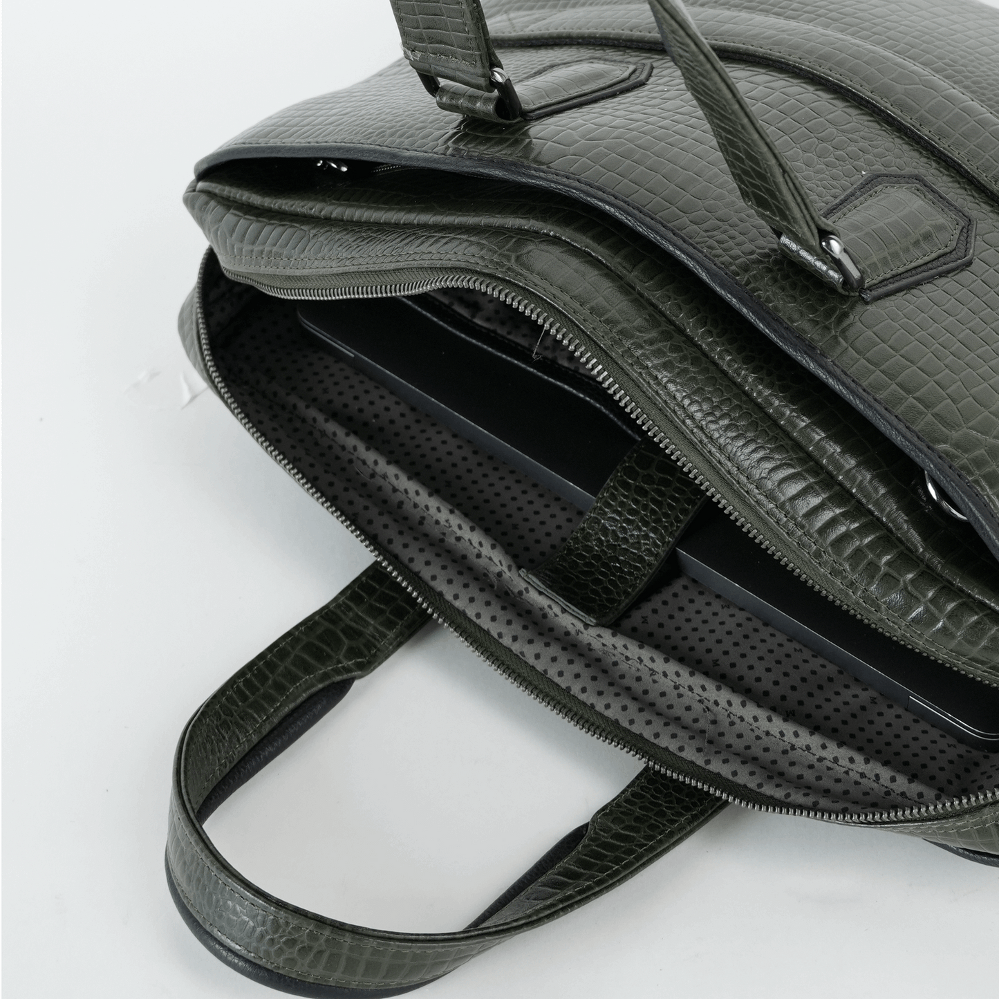 Cobbble Croco Executive Laptop Briefcase - Olive Green