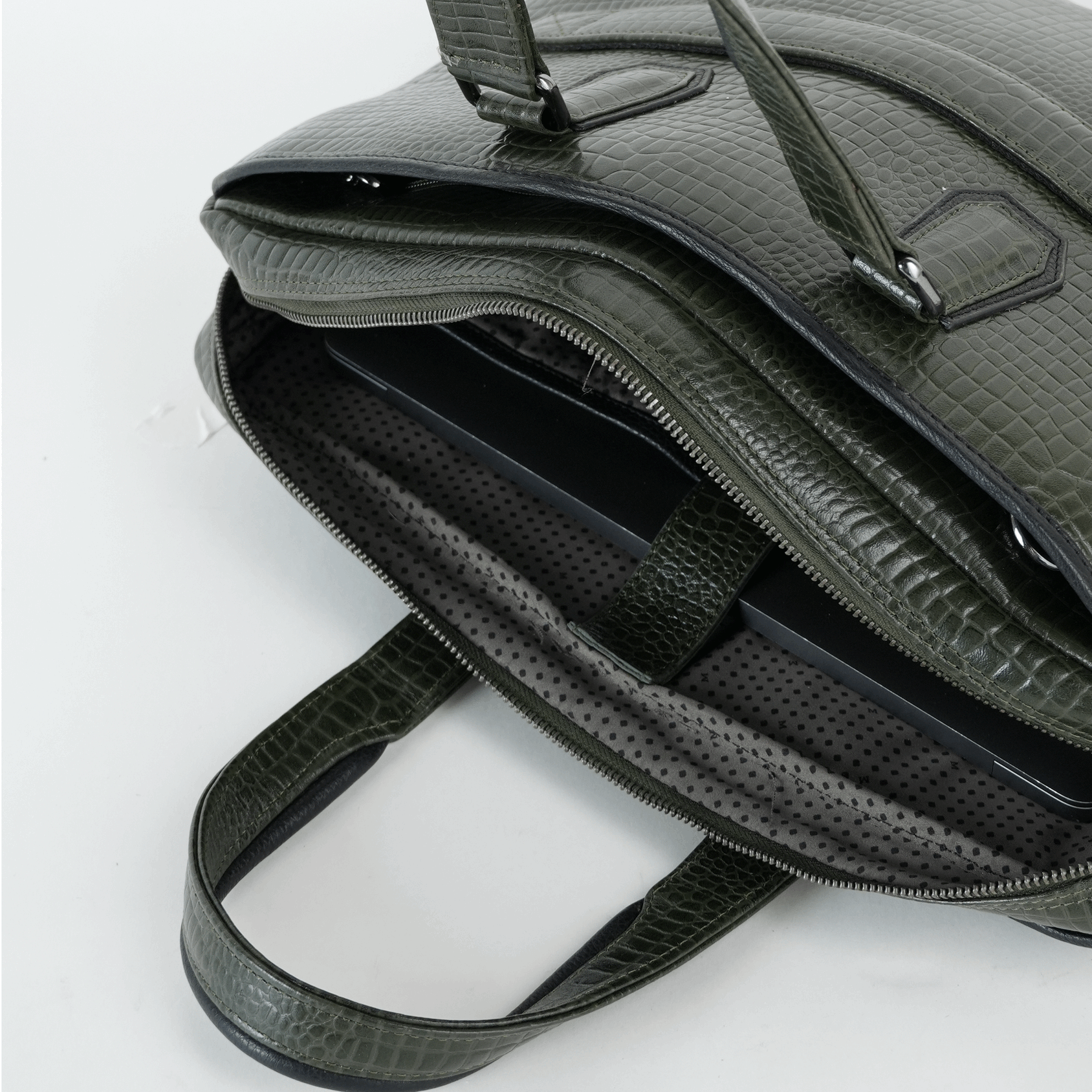 Cobbble Croco Executive Laptop Briefcase - Olive Green